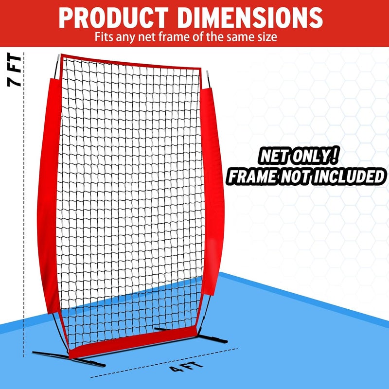 Seenelling 4 x 7 ft Portable Baseball & Softball Pitching Net Replacement Baseball Pitcher Protection, Batting Practice Pitching Screen, Only Net Not Have Frame - Image 2